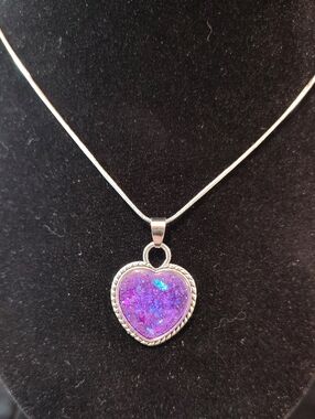 Handmade Purple Heart Pendant Necklace with sparkly effect